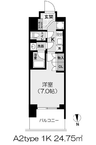 ルネフラッツ谷町 A2type 1K 24.75㎡